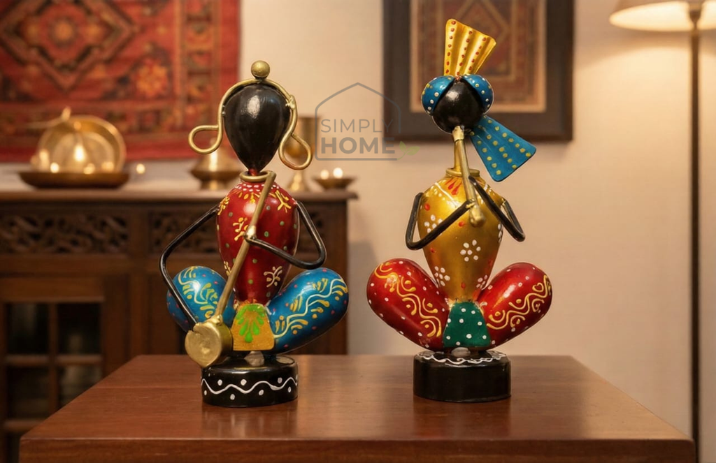 Traditional Metal Musician Decorative Showpiece (Set of 2)