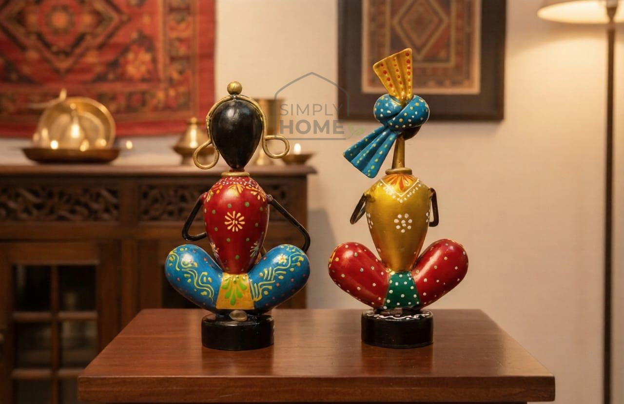 Traditional Metal Musician Decorative Showpiece (Set of 2)