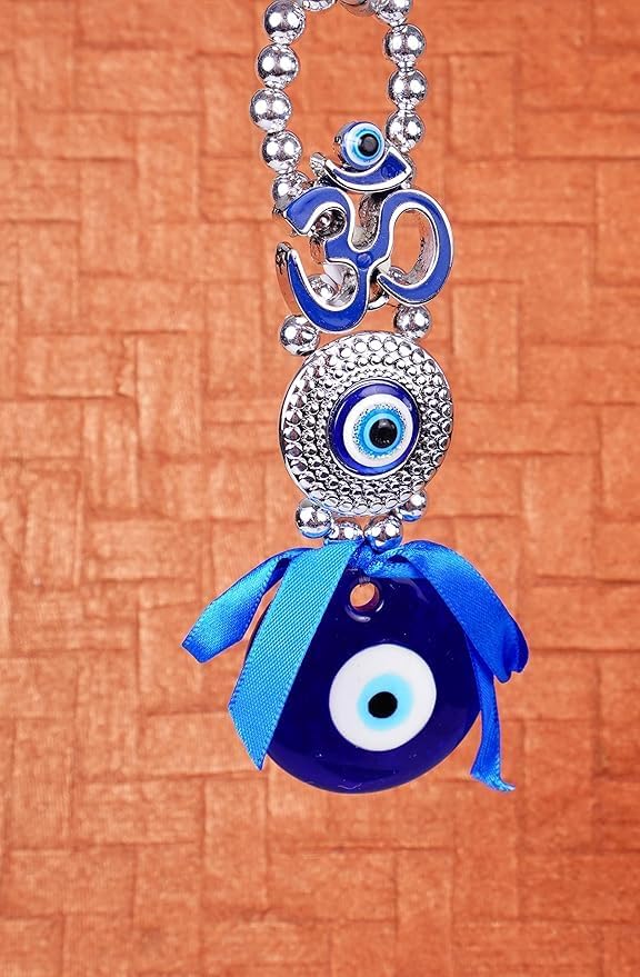 Evil Eye Hanging for Home Entrance | Nazar Battu for Protection, Good Luck & Prosperity (Om Blue)