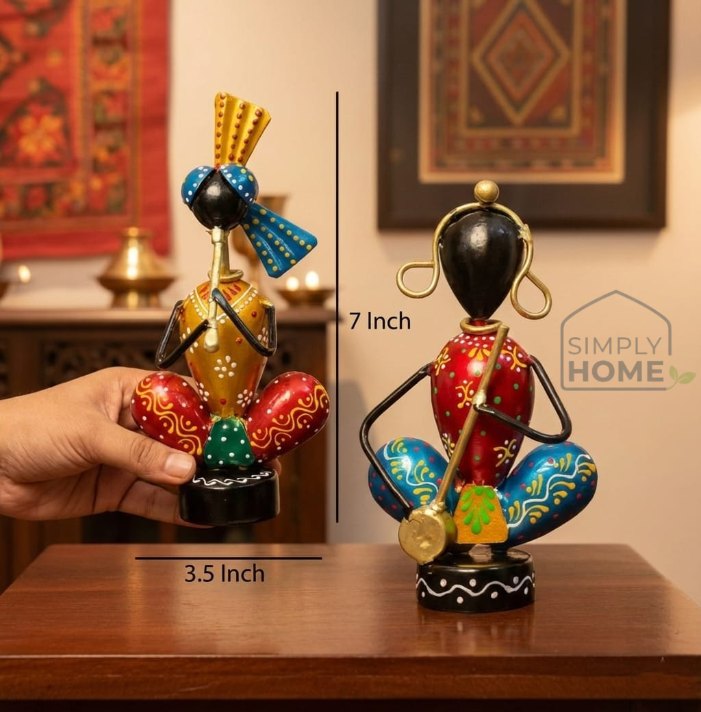 Traditional Metal Musician Decorative Showpiece (Set of 2)