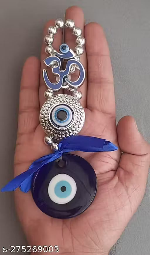 Evil Eye Hanging for Home Entrance | Nazar Battu for Protection, Good Luck & Prosperity (Om Blue)