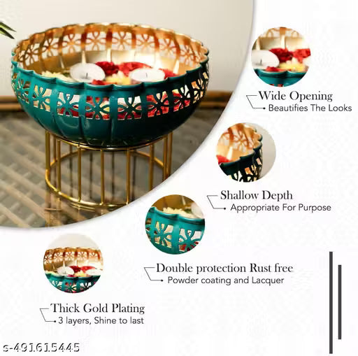Green Urli Bowl with Stand | Decorative Water Bowl for Floating Flowers & Tealight Candles