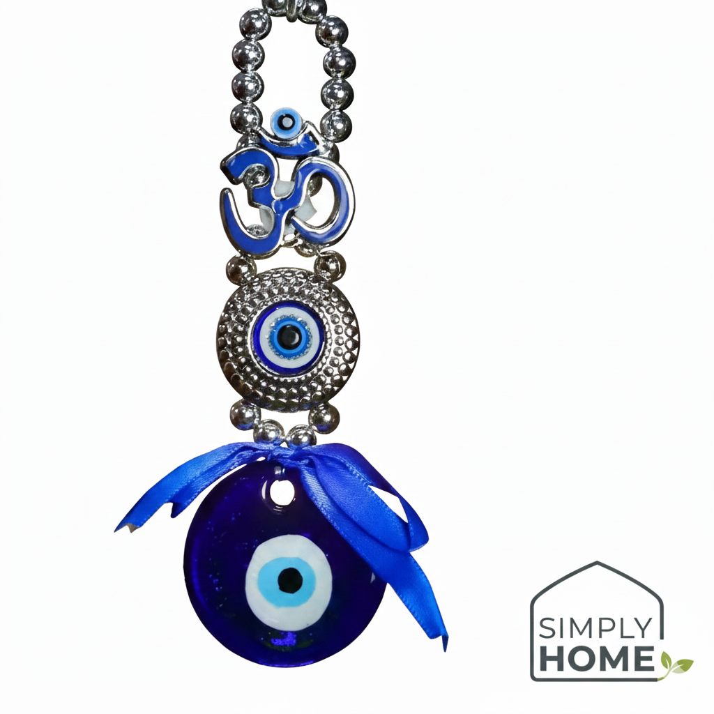Evil Eye Hanging for Home Entrance | Nazar Battu for Protection, Good Luck & Prosperity (Om Blue)