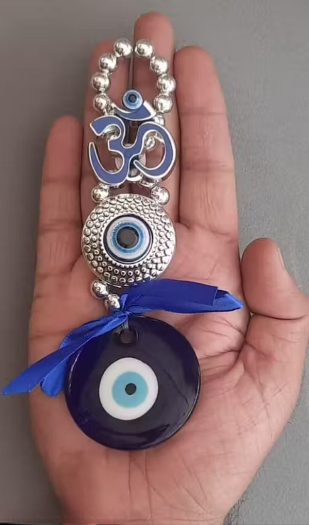 Evil Eye Hanging for Home Entrance | Nazar Battu for Protection, Good Luck & Prosperity (Om Blue)