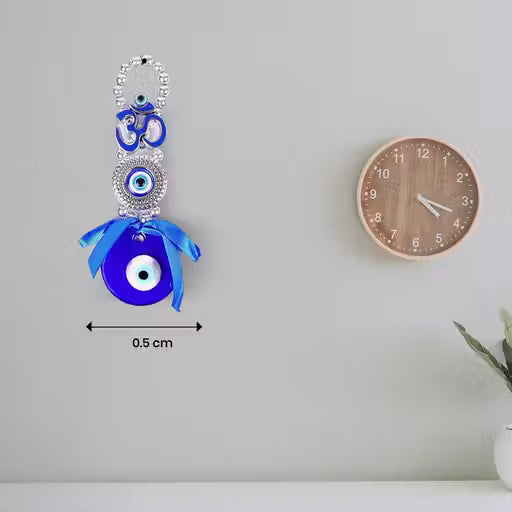 Evil Eye Hanging for Home Entrance | Nazar Battu for Protection, Good Luck & Prosperity (Om Blue)