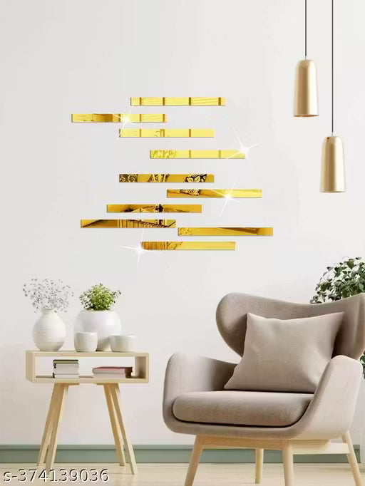 30-Piece Gold Acrylic Mirror Wall Stickers – Self-Adhesive Striped DIY Decorative Mirror Tiles for Living Room, Bedroom & Home Décor