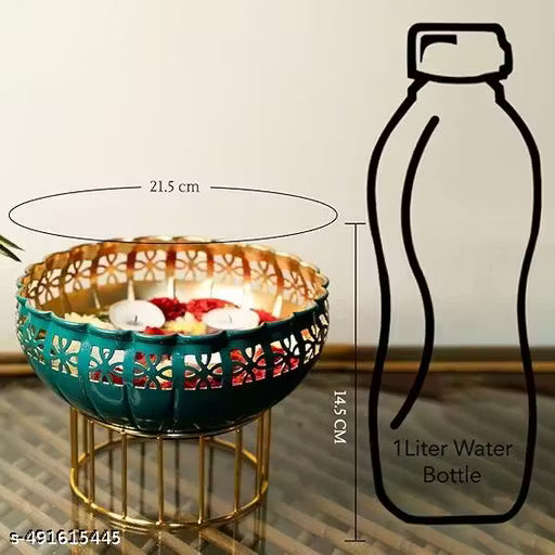 Green Urli Bowl with Stand | Decorative Water Bowl for Floating Flowers & Tealight Candles